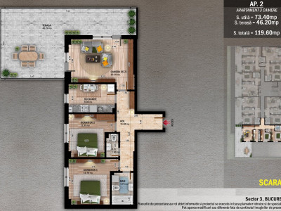 Apartament 3 camere cu terasa - Theodor Pallady - Metrou Nicolae Teclu