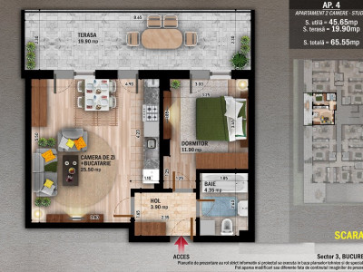 Apartament 2 camere tip studio cu terasa de 19,90 mp - Theodor Pallady - Titan