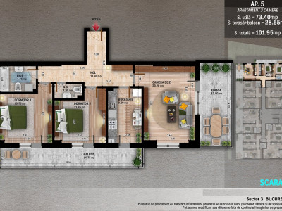 Apartament 3 camere cu 2 terase - Theodor Pallady - Metrou Nicolae Teclu