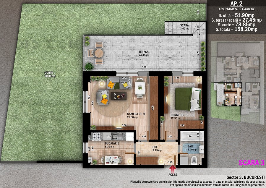 Apartament 2 camere cu terasa si curte - Titan - Metrou Nicolae Teclu