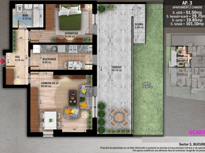 Apartament 2 camere cu terasa si curte - Theodor Pallady - Metrou Nicolae Teclu