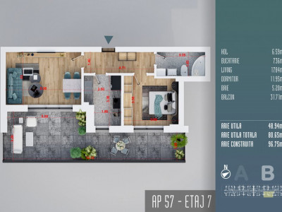 Apartament 2 camere cu terasa de 31,71 mp -Titan -Liviu Rebreanu -Parcul Teilor
