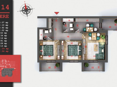 Theodor Pallady - Titanul Nou apartament 3 camere cu 3 balcoane de 16,32 mp